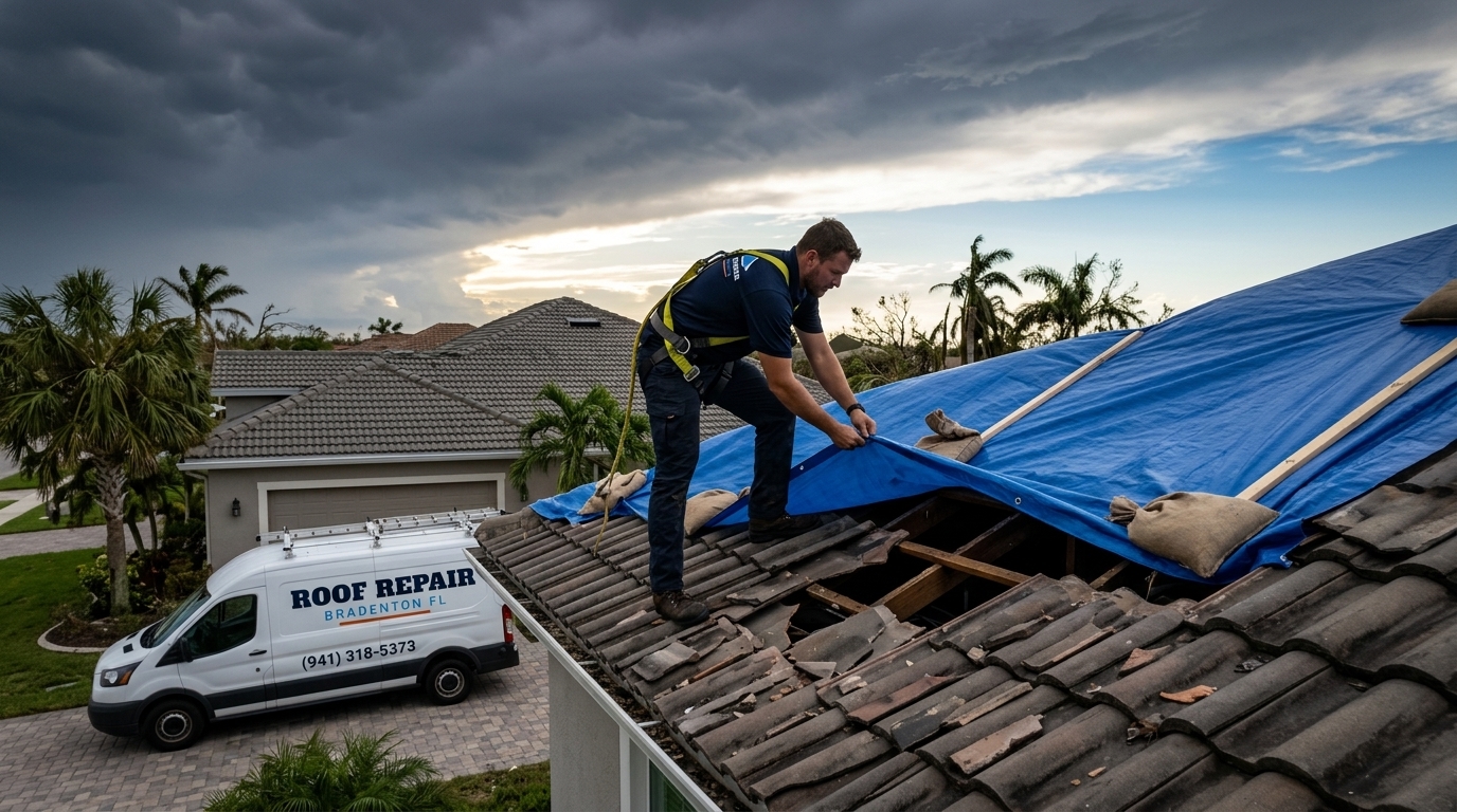 Emergency roof tarping after storm damage by Roof Repair Bradenton FL in Bradenton Florida